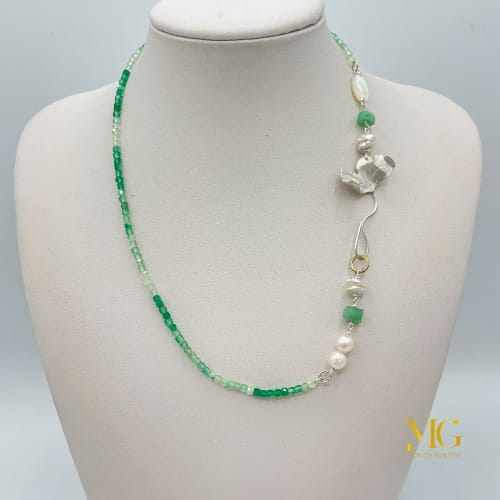 collana corta agata verde, perle e argento monica gialdini gioielli artigianali lugano