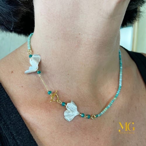 Collana corta crisoprasio, agata verde - immagine 2