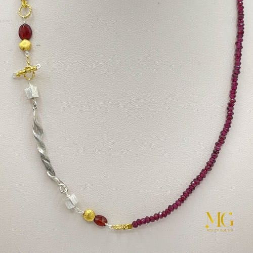 Collana corta granato rosso e argento - immagine 2