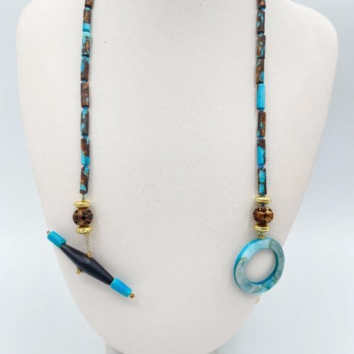 Collana corta azzurra e marrone - immagine 3