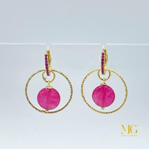 orecchini pendenti corti fucsia Monica Gialdini gioielli artigianali Lugano