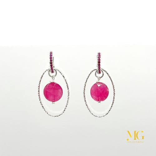 orecchini pendenti argento con agata fucsia orecchini artigianali Lugano Monica Gialdini gioielli